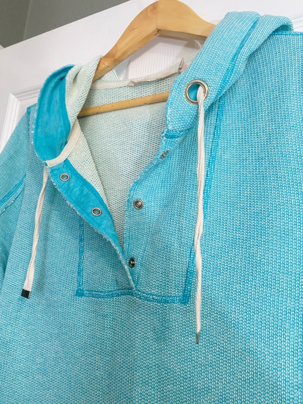 Soft Surroundings Turquoise Teal Hooded Pullover Cotton Poncho - Picture 5 of 8